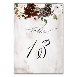 Numéro De Table Aquarelle rose bordeaux Floral No 13 Mariage