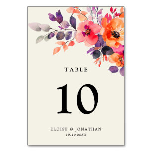 Numéro De Table Aquarelle rose brillant rose orange Mariage floral