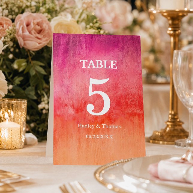 Numéro De Table Aquarelle rose chaud et orange (Créateur téléchargé)