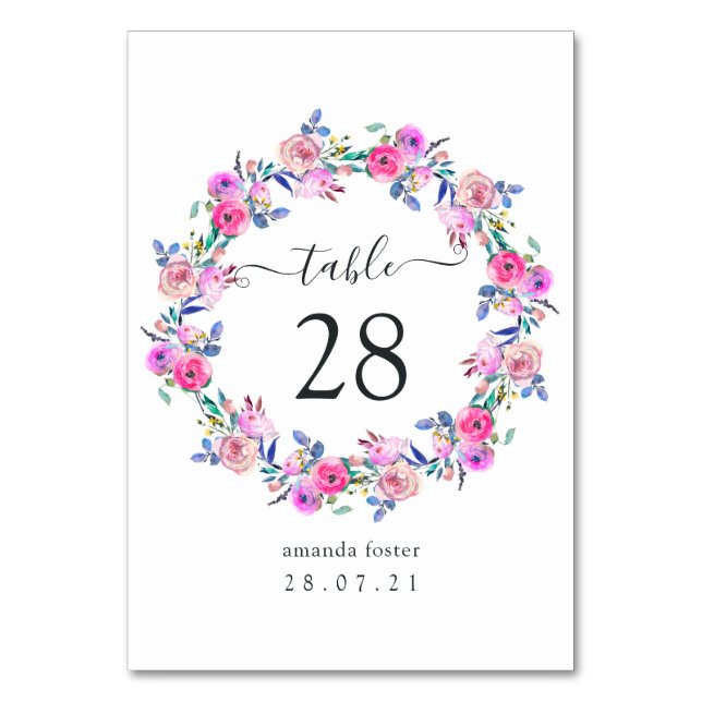 Numéro De Table Aquarelle rose chaud Floral (Par défaut)
