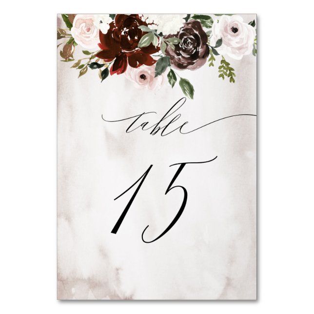 Numéro De Table Aquarelle rose de Bourgogne Floral No 15 Mariage (Par défaut)