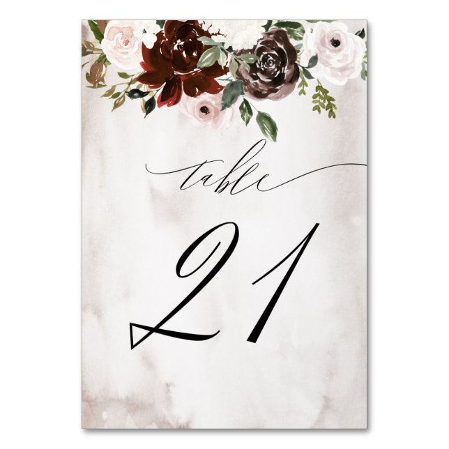 Numéro De Table Aquarelle rose de Bourgogne Floral No 21 Mariage (Par défaut)