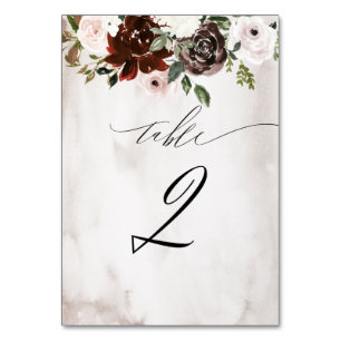 Numéro De Table Aquarelle rose de Bourgogne Floral No 2 Mariage