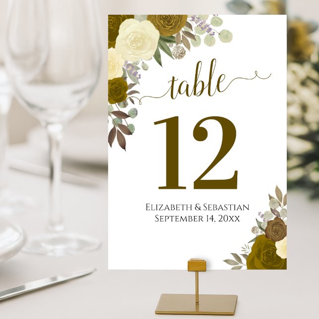 Numéro De Table Aquarelle Rose Elégant Mariage Jaune & Or (Créateur téléchargé)