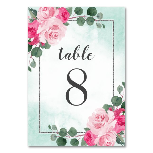 Numéro De Table Aquarelle rose et argent Mariage floral (Par défaut)