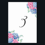 Numéro De Table Aquarelle rose et bleu Hydrangeas Tableau 3<br><div class="desc">Tableau 3 | Complétez votre paysage de table avec ces numéros de table élégants. Il présente des bouquets d'hydrangée rose et bleu et de la typographie fantaisiste. Ce numéro de table fleurie est parfait pour les mariages du printemps et de l'hiver, les douches nuptiales, les baby showers et bien plus...</div>