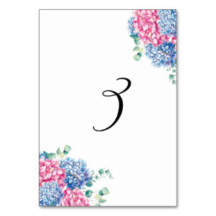 Numéro De Table Aquarelle rose et bleu Hydrangeas Tableau 3