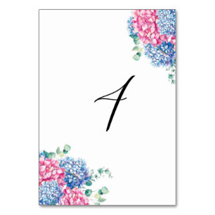 Numéro De Table Aquarelle rose et bleu Hydrangeas Tableau 4