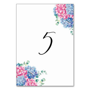 Numéro De Table Aquarelle rose et bleu Hydrangeas Tableau 5