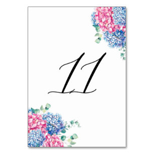 Numéro De Table Aquarelle rose et bleu Hydrangée Tableau 11