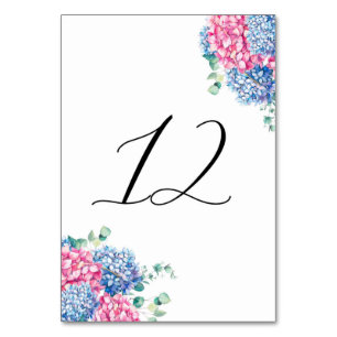 Numéro De Table Aquarelle rose et bleu Hydrangée Tableau 12