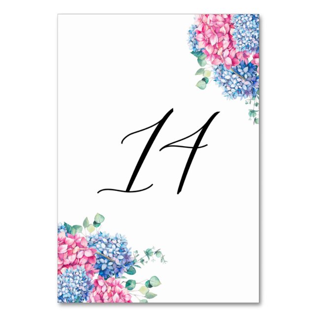 Numéro De Table Aquarelle rose et bleu Hydrangée Tableau 14 (Par défaut)