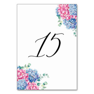 Numéro De Table Aquarelle rose et bleu Hydrangée Tableau 15