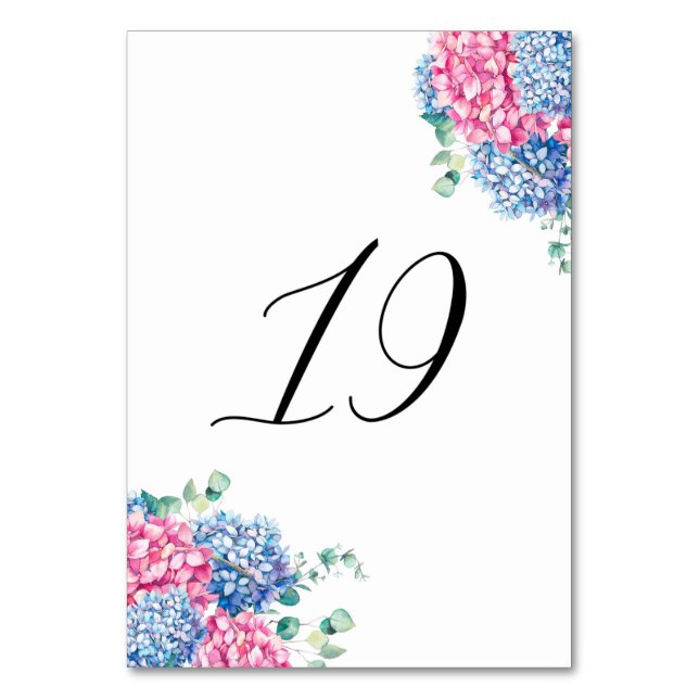 Numéro De Table Aquarelle rose et bleu Hydrangée Tableau 19 (Par défaut)