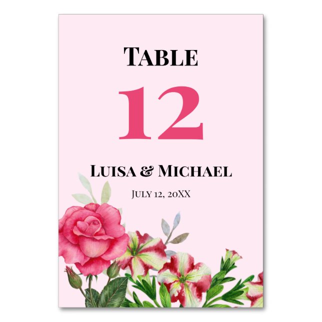 Numéro De Table Aquarelle rose Fleurs de Jardin Arrangement Mariag (Par défaut)