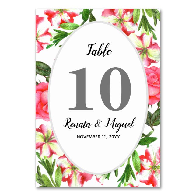Numéro De Table Aquarelle rose Fleurs de Jardin Conception de la c (Par défaut)