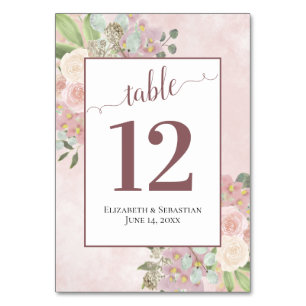 Numéro De Table Aquarelle rose Floral Elégant Boho Chic Mariage
