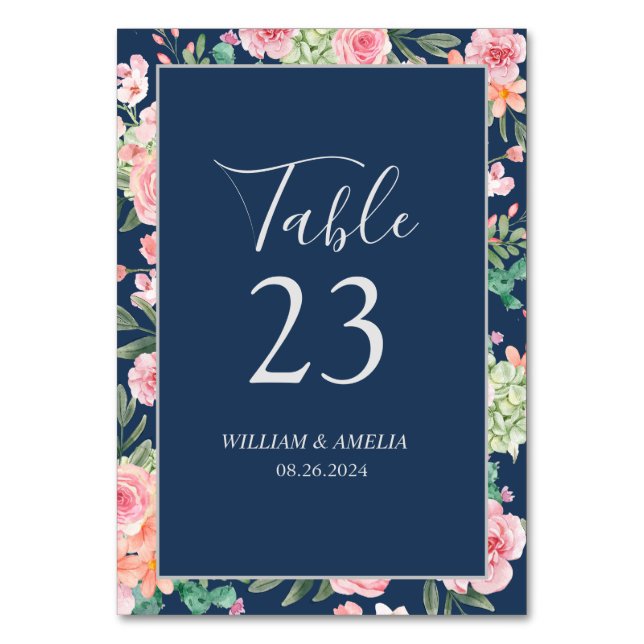 Numéro De Table Aquarelle rose floral marine bleu Mariage (Par défaut)