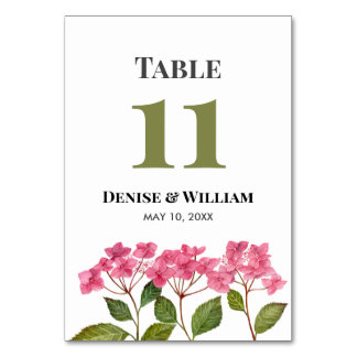 Numéro De Table Aquarelle rose Hydrangeas Mariage Lacecap