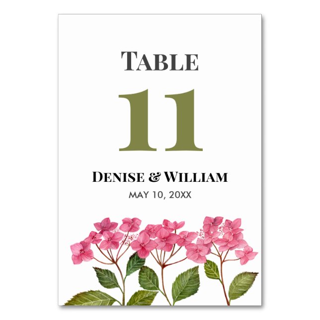 Numéro De Table Aquarelle rose Hydrangeas Mariage Lacecap (Par défaut)