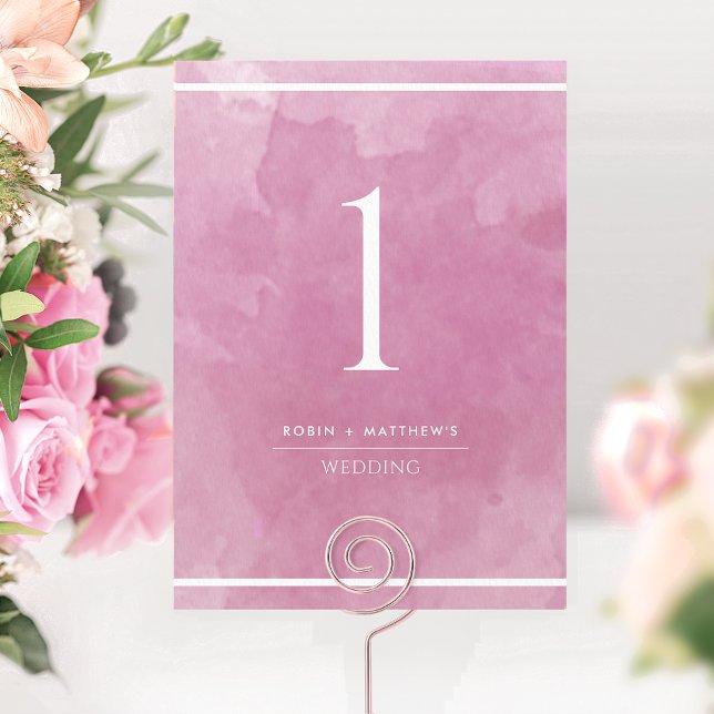 Numéro de table aquarelle rose mauve élégant (Créateur téléchargé)