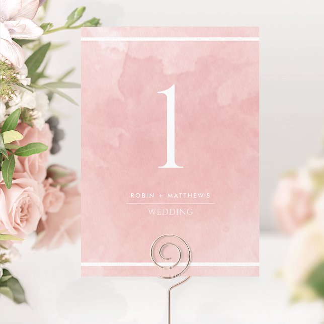 Numéro de Table Aquarelle Rose Pâle Élégant (Créateur téléchargé)