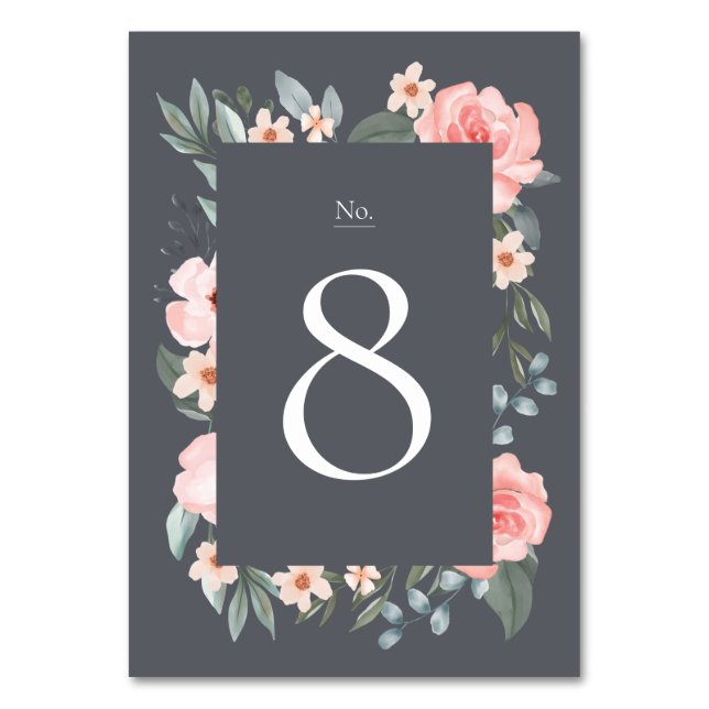 Numéro De Table Aquarelle rose pâle Rose floral & Sage vert (Par défaut)