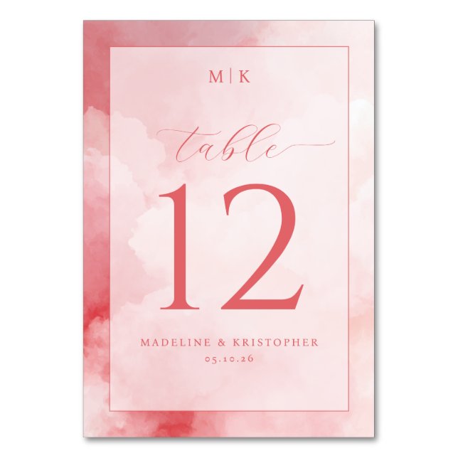 Numéro de table aquarelle rose romantique (Par défaut)