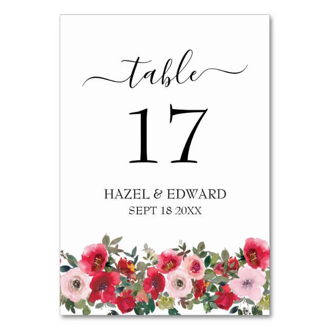 Numéro De Table Aquarelle rose rouge Mariage floral (Par défaut)
