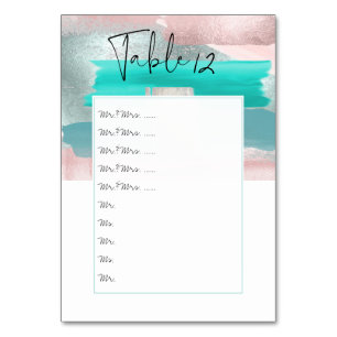 Numéro De Table Aquarelle rose sarcelle table N° épinglée au table