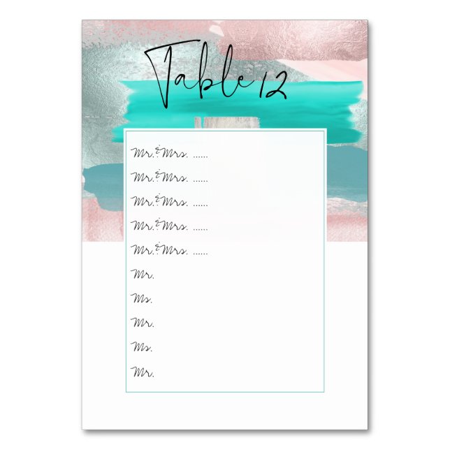 Numéro De Table Aquarelle rose sarcelle table N° épinglée au table (Par défaut)