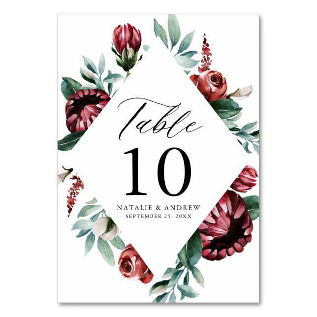 Numéro De Table Aquarelle Roses rouges et Mariage de cadre floral  (Par défaut)