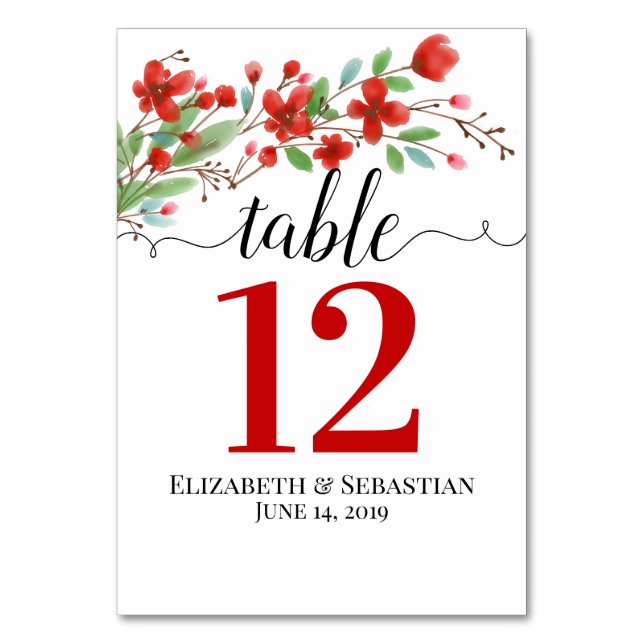 Numéro De Table Aquarelle rouge fleurit Élégant Mariage Boho (Dos)
