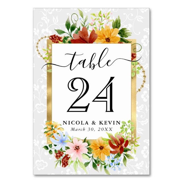 Numéro De Table Aquarelle Rouge Jaune Bleu Mariage (Par défaut)