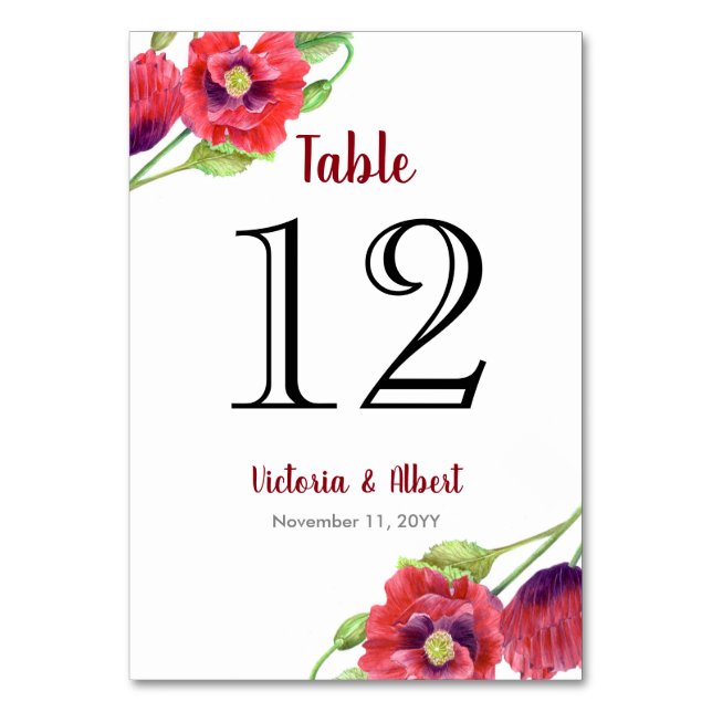Numéro De Table Aquarelle Rouge Mariage d'art floral (Dos)