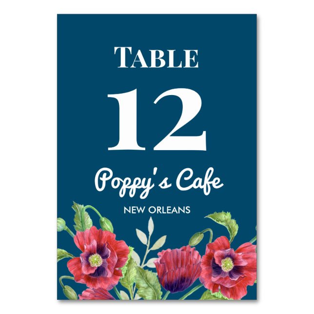 Numéro De Table Aquarelle Rouge Poppies Floral Illustration Café (Par défaut)