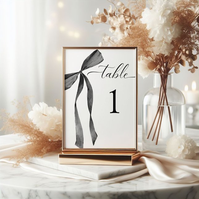Numéro De Table Aquarelle ruban Bow noir et blanc Mariage (Créateur téléchargé)