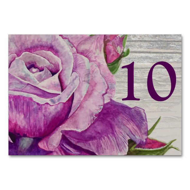 Numéro De Table Aquarelle rustique Bois Rose violet (Devant)