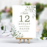 Numéro De Table Aquarelle rustique Botanique Floral Numéro de tabl<br><div class="desc">Rustic Watercolor Botanical Floral Numéro de tableau. Ce design botanique simple et élégant présente des feuilles à l'eucalyptus d'aquarelle dans les tons vert et blanc.</div>