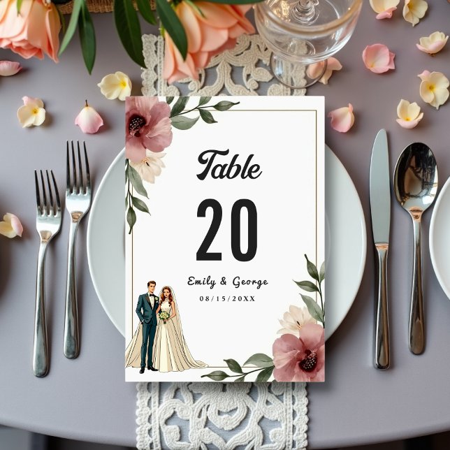 Numéro De Table Aquarelle rustique Couple Floral Mariage été (Créateur téléchargé)