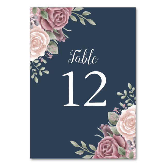 Numéro De Table Aquarelle Rustique Dusty Rose Floral (Par défaut)
