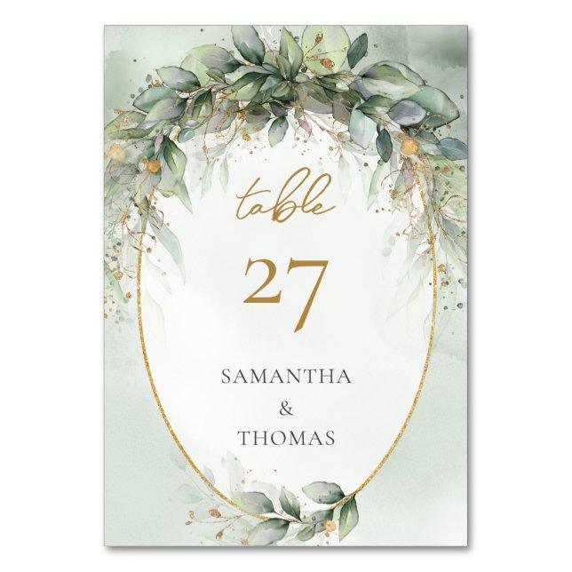 Numéro De Table Aquarelle rustique eucalyptus sauge vert or (Par défaut)