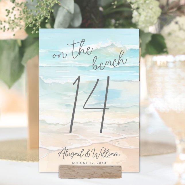 Numéro De Table Aquarelle Sur Le Mariage De Plage (Watercolor On The Beach Wedding Table Number)