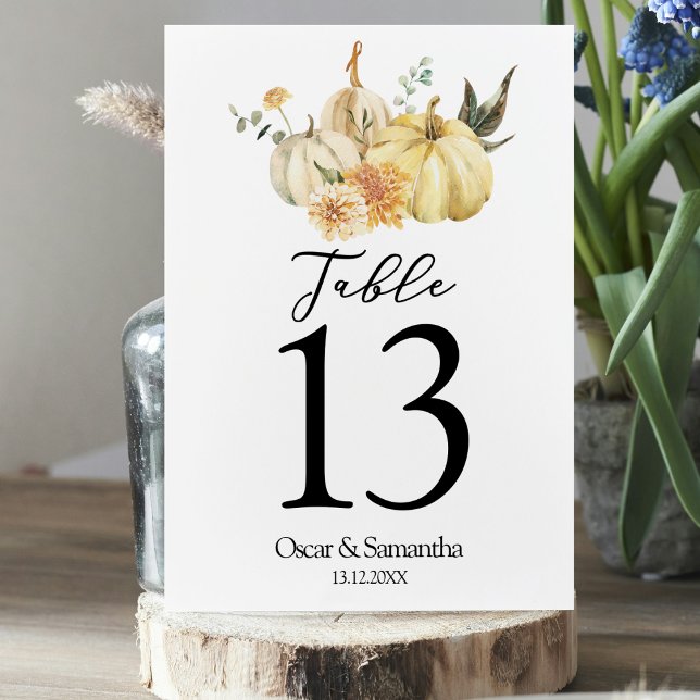 Numéro De Table Aquarelle tendance d'automne Citrouille et fleurs (Créateur téléchargé)