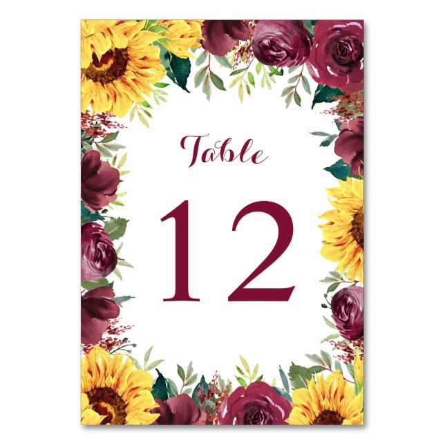 Numéro De Table Aquarelle Tournesols Bordure florale Mariage (Par défaut)