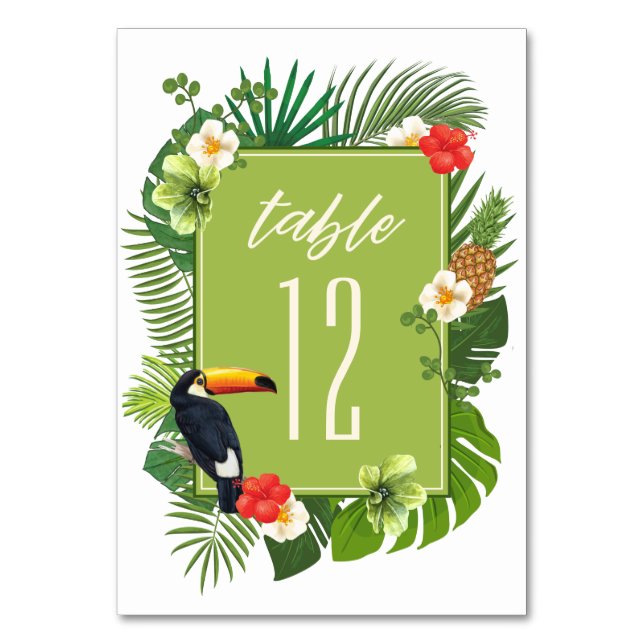 Numéro De Table Aquarelle Tropical avec Toucan Green ID577 (Dos)