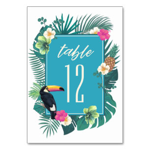 Numéro De Table Aquarelle Tropical avec Toucan Turquoise ID577