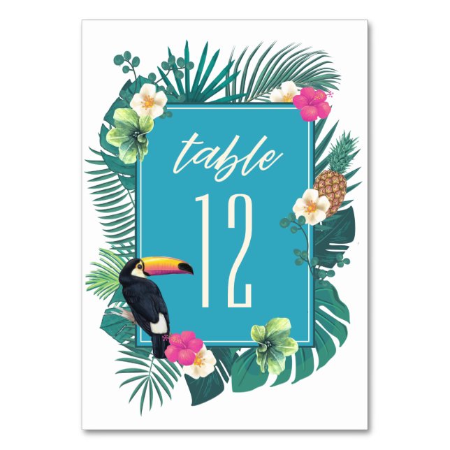 Numéro De Table Aquarelle Tropical avec Toucan Turquoise ID577 (Par défaut)
