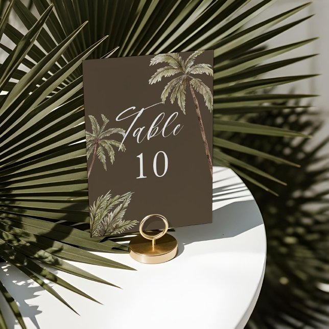 Numéro De Table Aquarelle tropicale Palmiers Mariage bohème (Tropical Watercolor Palm Trees Bohemian Wedding Table Number)