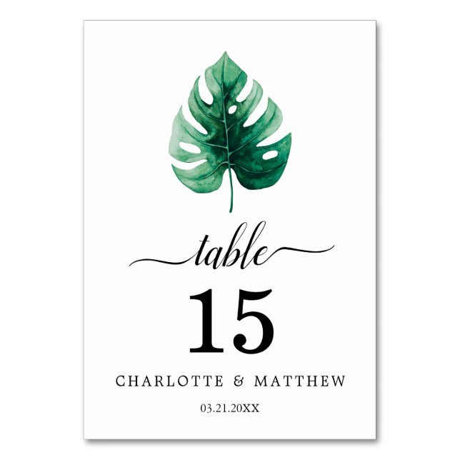 Numéro De Table Aquarelle tropicale simple Mariage vert botanique (Par défaut)